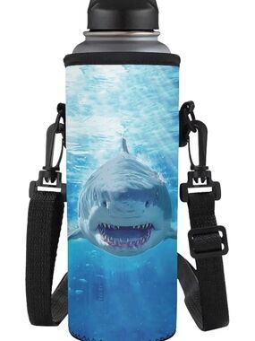 Shark Print Insulated Bottle Carrier - Blue
